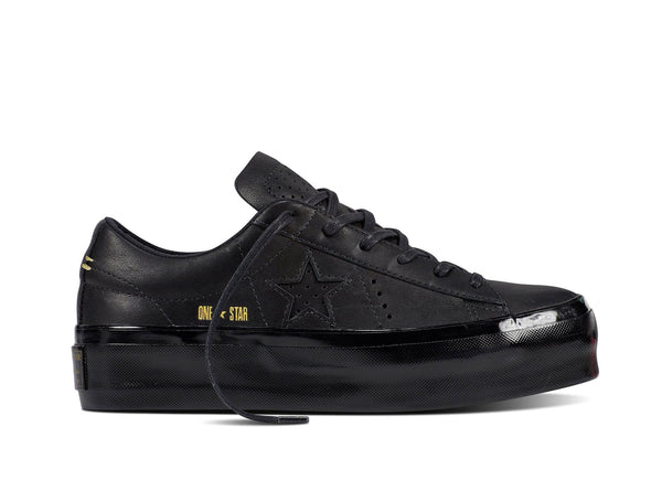 Zapatilla Converse One Star Plataforma Cuero Mujer Negro